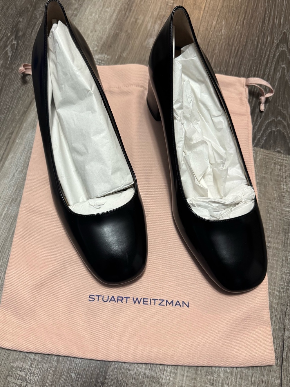 Stuart Weitzman Black Leather Block Heel Pumps